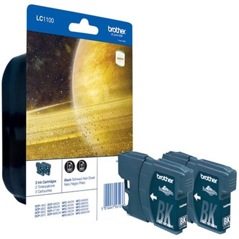 Brother LC-1100 Black SC 2 X 9.5ml EX Alarm LC1100BKBP2