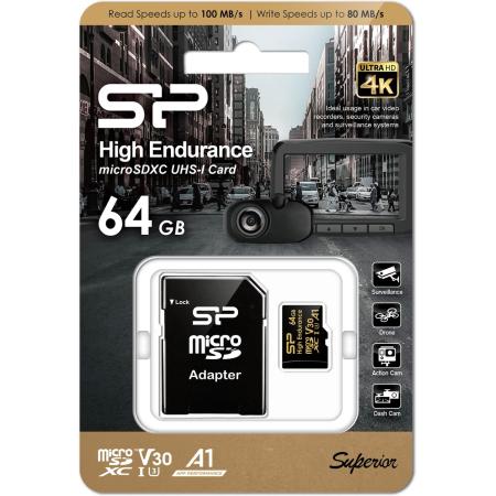 Silicon Power MicroSDXC Card Golden Series High Class 10 A1 UHS-I U3 V30 64GB