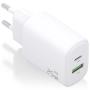 Cargador GaN de Pared Aisens A110-0911/ 1xUSB Tipo-C/ 1xUSB/ 25W/ Blanco