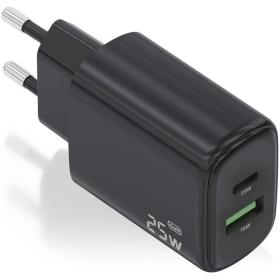 Cargador GaN de Pared Aisens A110-0912/ 1xUSB Tipo-C/ 1xUSB/ 25W/ Negro