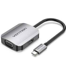 Conversor Vention TDIHB/ USB Tipo-C Macho/ VGA Hembra - HDMI Hembra/ 15cm/ Plata