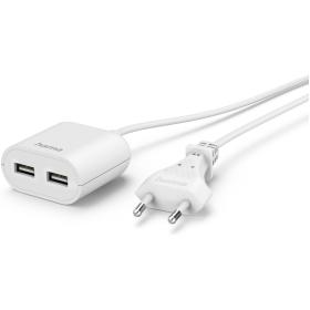 Hama USB-Netadapter w/ 1.9 M Long Cable 2.4 A 2X USB-A White