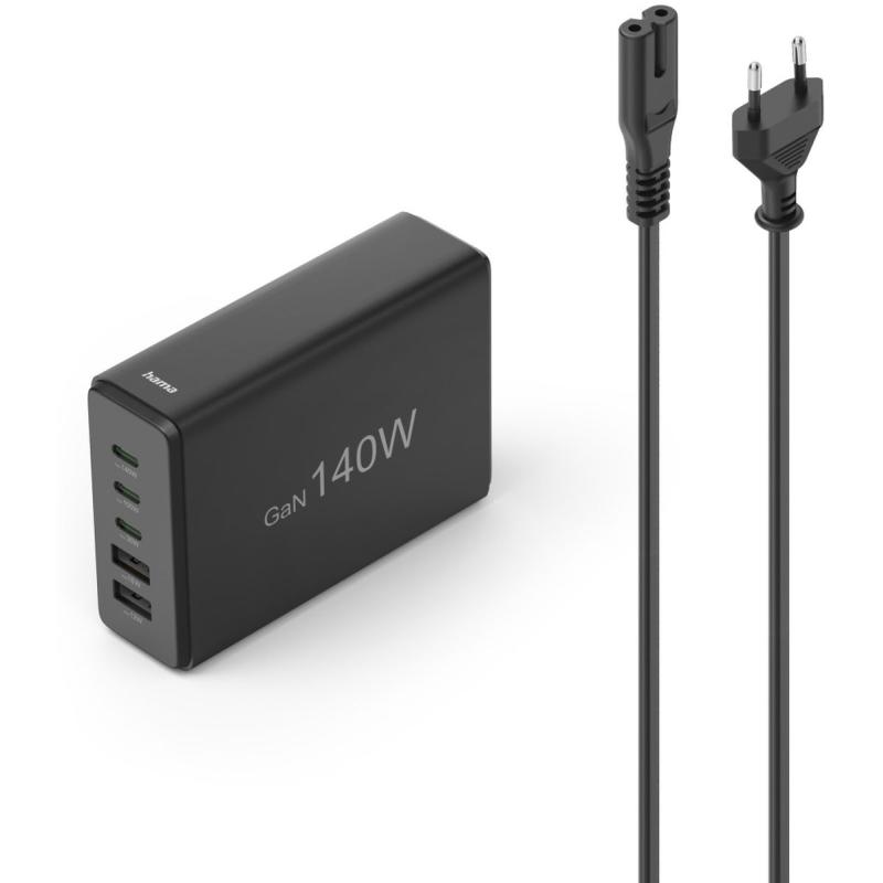Hama Laadstation 5 Ports Gan/PD 3XUSB-C/2XUSB-A.140W.ZWART