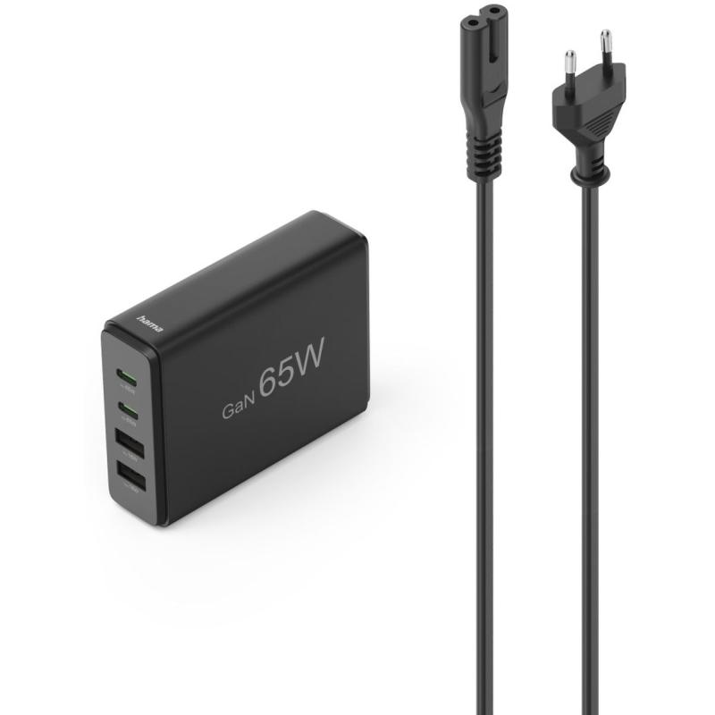 Hama Laadstation 4 Ports Gan/PD 2XUSB-C/2XUSB-A.65W.ZWART