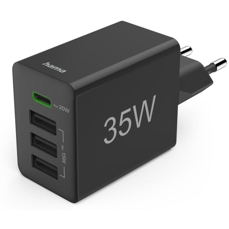 Hama Fast Charger 1X USB-C PD 3X USB-A Mini-Charger 35W Black