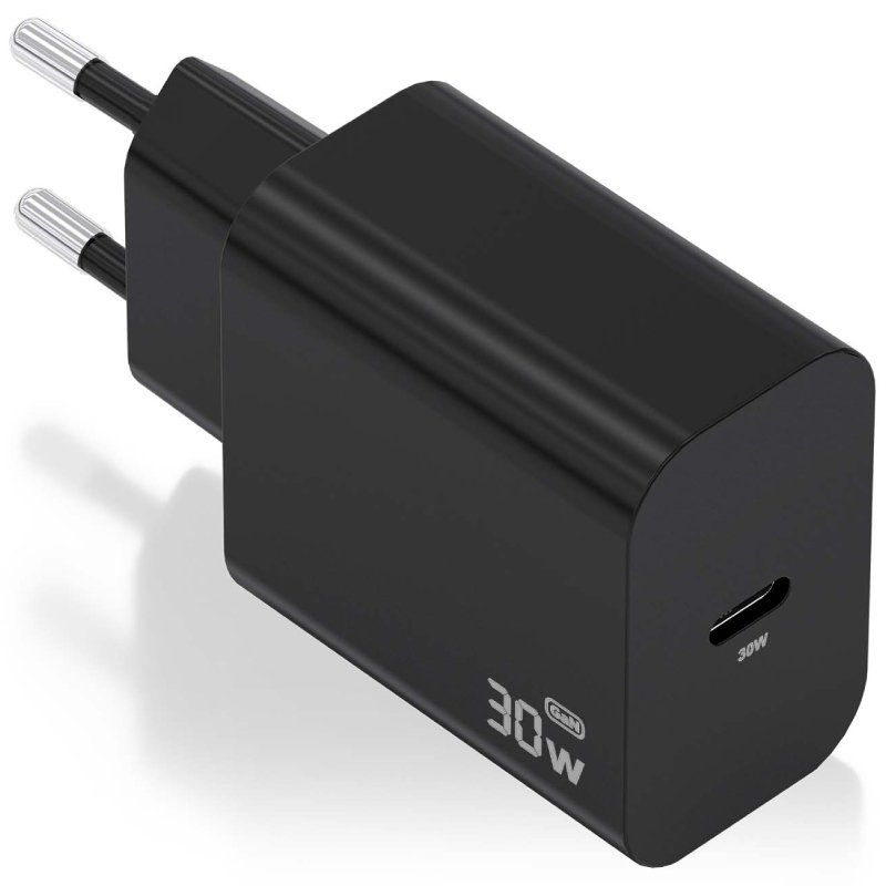 Cargador de Pared GaN Aisens A110-0941/ 1xUSB Tipo-C/ 30W/ Negro