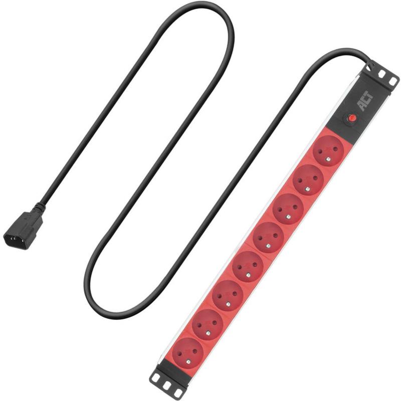 ACT Extension Lead PDU 19 inch C14 IEC60320 w/ 8 Type E Sockets 3m H05VV-F 3G1.0