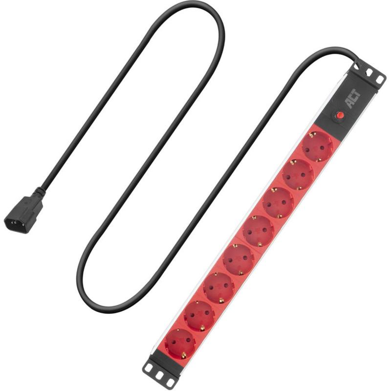 ACT Extension Lead PDU 19 inch C14 IEC60320 w/ 8 Type F Sockets 3m H05VV-F 3G1.0