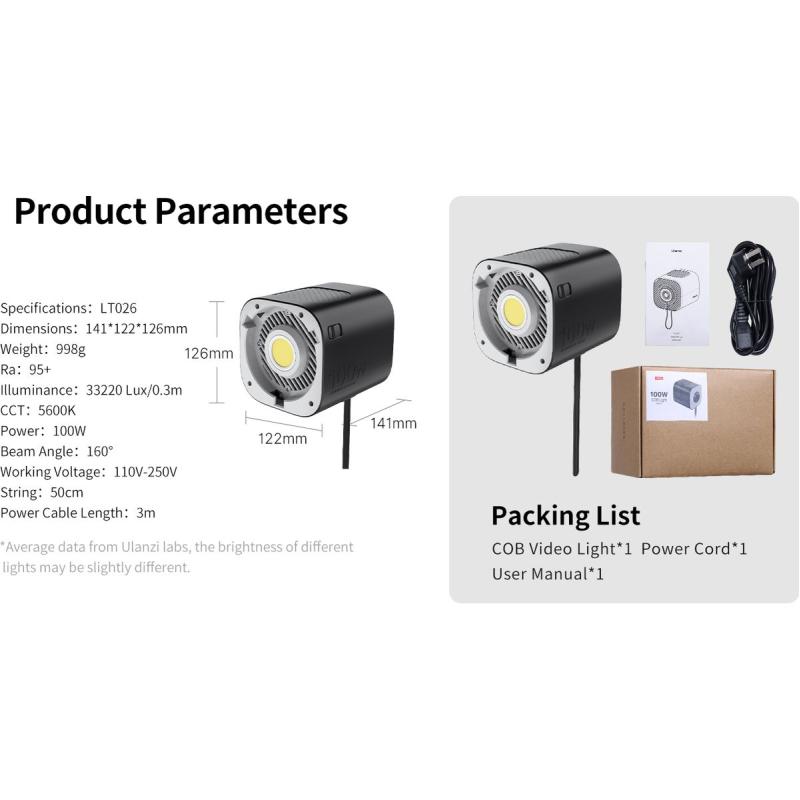 Ulanzi LT026 100W Bicolor COB Video Light w/ Magnetic knob