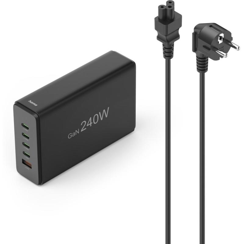 Hama Laadstation 5 Ports Gan/PD 4XUSB-C/1XUSB-A.240W.ZWART