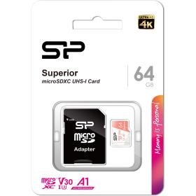 Silicon Power MicroSDXC Card Superior Pro Class 10 UHS-1 U3 V30 64GB Colorful
