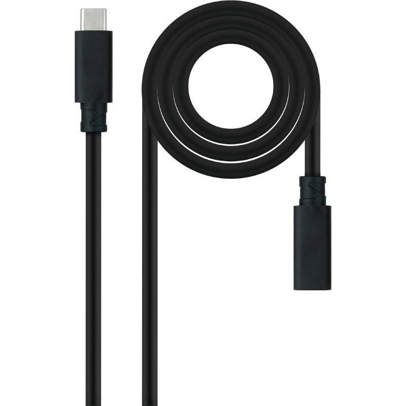 Cable Alargador USB Tipo-C 3.2 Nanocable 10.01.4501-L150/ USB Tipo-C Macho - USB Tipo-C Hembra/ 1.5m/ Negro