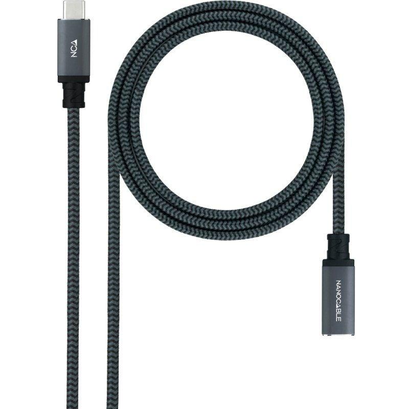 Cable Alargador USB Tipo-C 3.2 Nanocable 10.01.4502-COMB/ USB Tipo-C Macho - USB Tipo-C Hembra/ 2m/ Negro