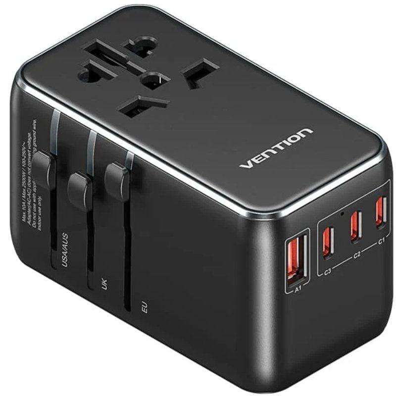 Cargador de Pared Universal GaN Vention FJGB0/ Toma de Corriente Universal/ 3xUSB Tipo-C/ 1xUSB/ 120W