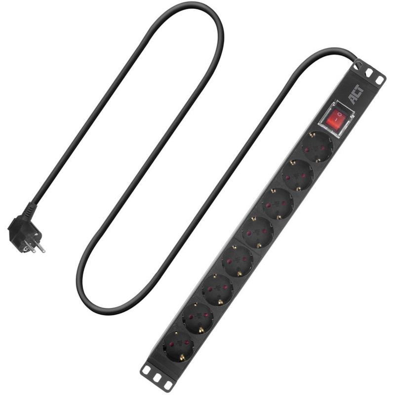 ACT Extension Lead PDU 19 inch CEE7/7 w/ 8 Type F Sockets 2.5m H05VV-F 3G1.5