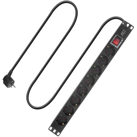 ACT Extension Lead PDU 19 inch CEE7/7 w/ 8 Type F Sockets 2.5m H05VV-F 3G1.5