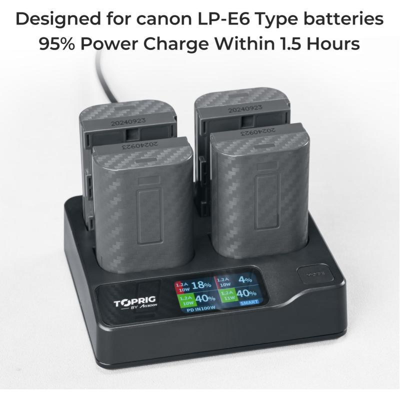 Accsoon Toprig 100W 4-BAY LP-E6 Fast Charger