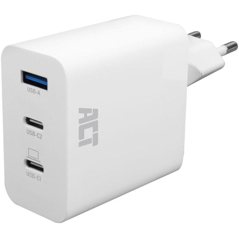 ACT USB-C/USB-A Charger 65W 3-Port w/ Power Delivery PPS Quickcharge And Ganfast