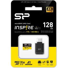 Silicon Power MicroSDXC Card Inspire Class 10 A1 V30 128GB w/ Type-C Reader