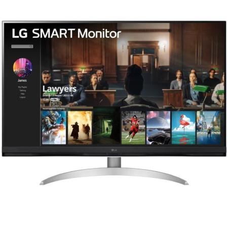 Smart Monitor LG 32SQ700S-W 31.5'/ 4K/ Multimedia/ Regulable en altura/ Smart TV/ Plata y Blanco