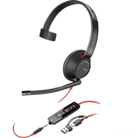 Auricular Poly Blackwire 5210 + 3.5 mm + Adaptador USB-C/A/ con Micrófono/ Jack 3.5 - USB Tipo-C/ Jack 3.5 - USB Tipo-C/ Bulk/ N