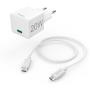 Hama Fast Charger w/ Charging Cable USB-C Mini-Charger PD 20W 1m White