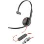 Auricular Poly Blackwire 3210 + Adaptador USB-C/A/ con Micrófono/ USB Tipo-C/ Bulk/ Negro