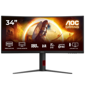 Monitor Gaming Ultraparonámico Curvo AOC CU34G4 34'/ WQHD/ 1ms/ 180Hz/ VA/ Regulable en altura/ Negro