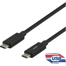 Deltaco USBC-1122 USB-C To USB-C Superspeed Cable 3A 60W (3.1 Gen 2) 1m Black