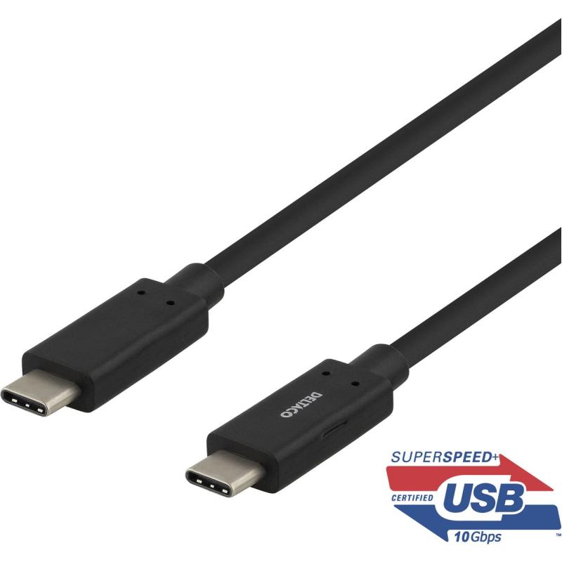 Deltaco USBC-1122 USB-C To USB-C Superspeed Cable 3A 60W (3.1 Gen 2) 1m Black