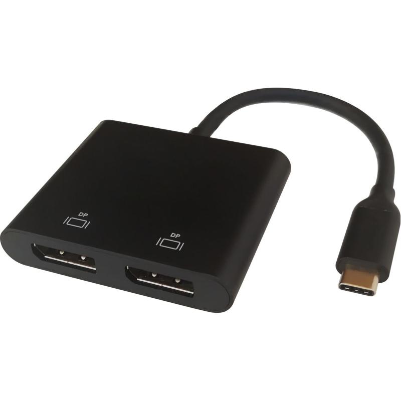 Deltaco USB-C To 2 X DP MST Adapter - 2 X 4K 60 Hz MST - Black