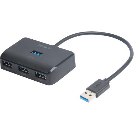 Deltaco UH-735 4-Port USB-A Hub 5 GBIT/s USB-C Stroomvoorziening (Optioneel) Bk