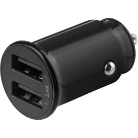 Deltaco USB Car Charger 12/24 V Compact Size 12W 2X USB-A - Black