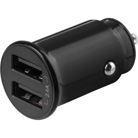 Deltaco USB Car Charger 12/24 V Compact Size 12W 2X USB-A - Black