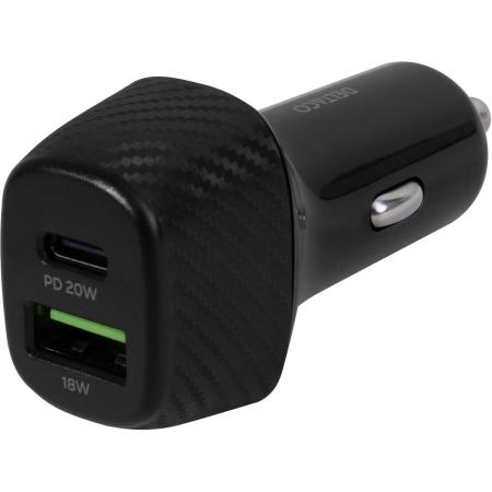 Deltaco USB Car Charger 1X USB-C PD 1X USB-A 36 W - Black