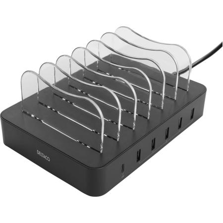 Deltaco USB Charging Station 5X USB-A 1X USB-C PD 50W - Black