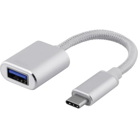 Deltaco USB-C 3.1 Gen 1 To USB-A OTG Adapter Alu Retail Box - Silver