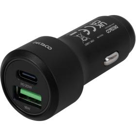 Deltaco USB Car Charger 1X USB-C PD 1X USB-A 36W Metal - Black