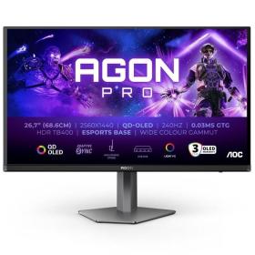Monitor Gaming Ultraparonámico AOC AG276QZD2 26.5'/ WQHD/ Multimedia/ 0.03ms/ 240Hz/ QLED/ Regulable en altura/ Negro