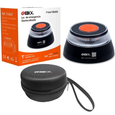 Luz baliza de emergencia para coche Ebox V16 IoT EB2503/ Homologada/ Base Imantada/ Geolocalizable/ Funciona a Pilas/ Incluye Fu