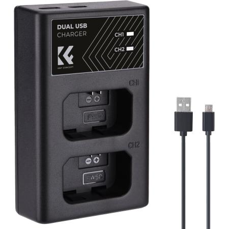 K&amp;F Concept Dual Battery-Charger For NP-FW50 w/ USB-C