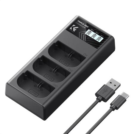 K&amp;F Concept LP-E6NH Triple Battery-Charger USB-C Display