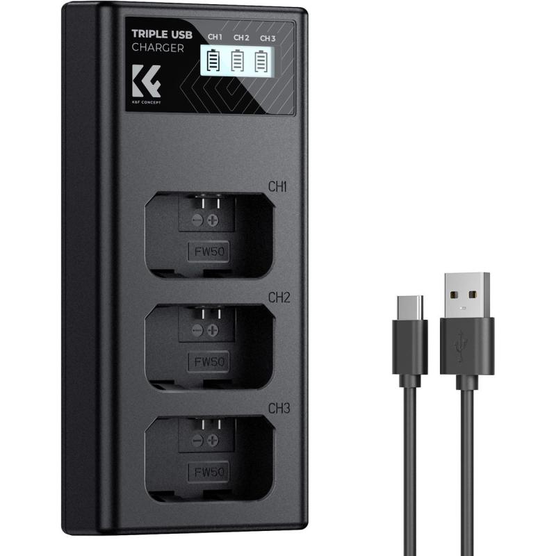 K&amp;F Concept NP-FW50 Triple Battery-Charger USB-C Display