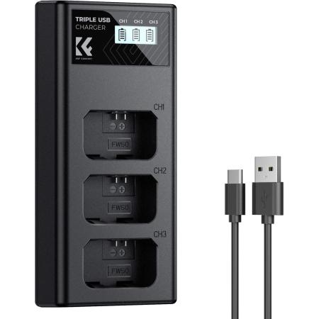 K&amp;F Concept NP-FW50 Triple Battery-Charger USB-C Display