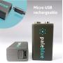 Pale Blue Li-ion Rechargeable 9V Battery 2 Pack Of 9V w/ 2x1 Charging Cable