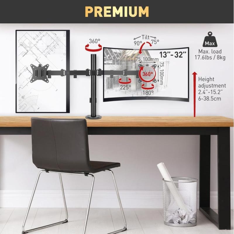 Barkan Monitor Arm - 2 Schermen 13&amp;#039;-32&amp;#039; - Black