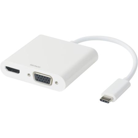 Deltaco USB-C Docking Station HDMI/VGA/USB-C 100W USB-C PD 3.0 - White