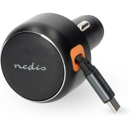 Nedis Car Charger|30 W|2.4 / 3.0 A|Outputs: 1|USB-C Intrekbare Cable|0.70 M