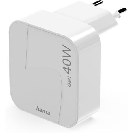 Hama Fast Charger Gan 2X USB-C Collapsible Mini-Charger PD 40 W White