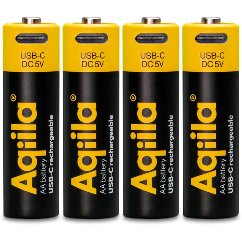 Aqiila Rechargable AA Battery 4-pack USB-C Lithium 1.5V/2000mAh